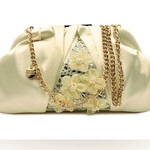 BADGLEY MISCHKA Gold Floral Satin Clutch w/Chain Strap - - NWT